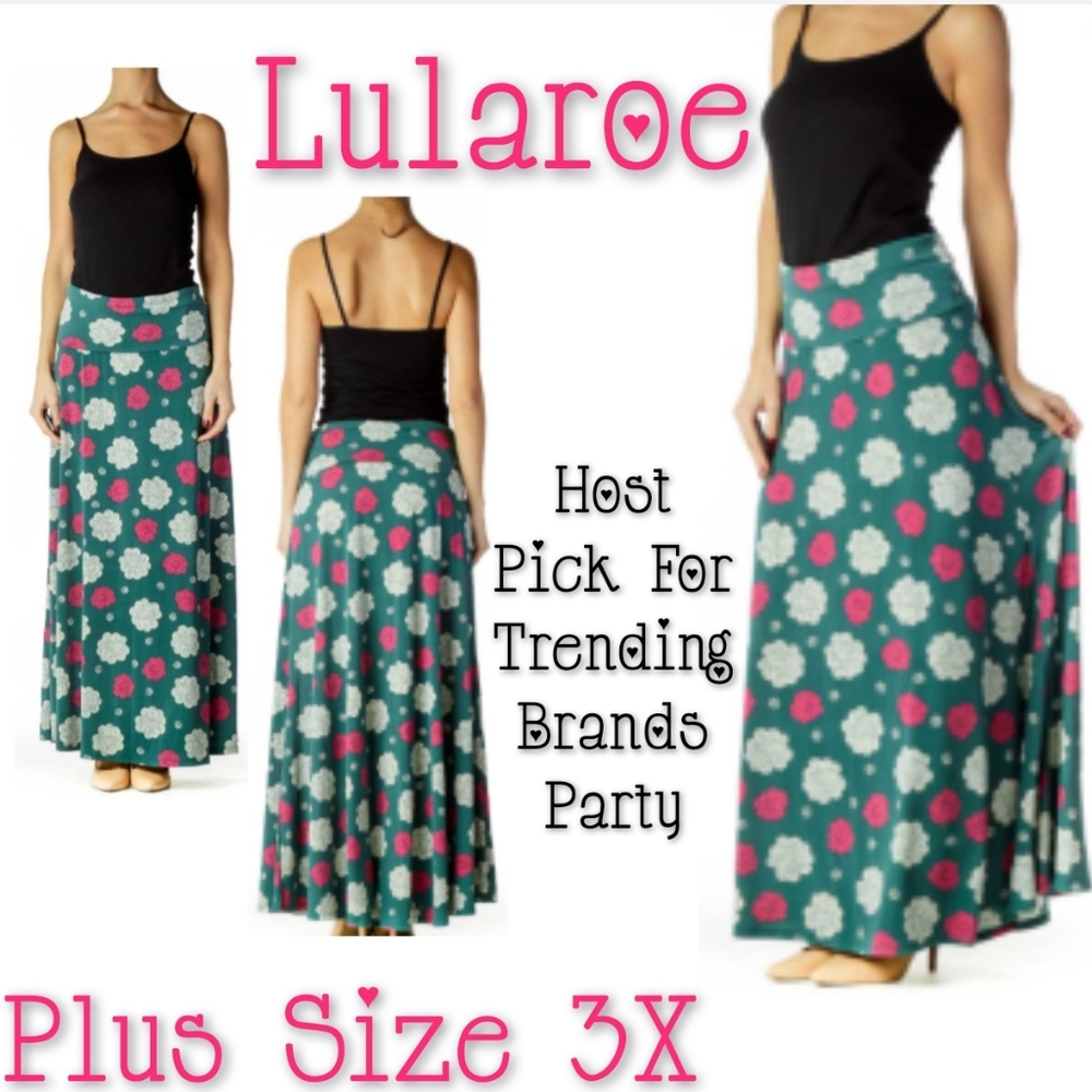 Lularoe Maxi Skirt Plus Size 3X Olive Floral Skirt